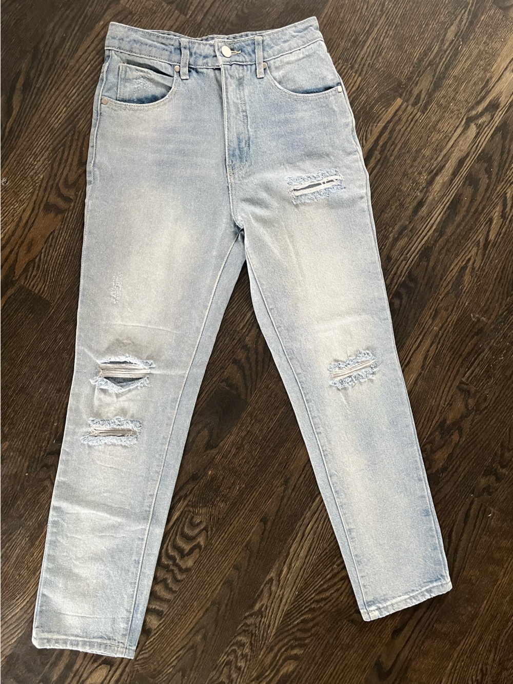BP Light Blue Ankle 100% Cotton Distressed Rips High Waist Dad Jeans Size 25